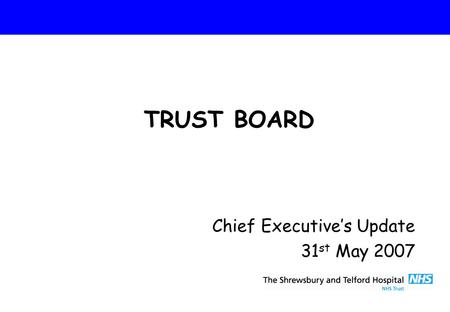 Chief Executive’s Update 31 st May 2007 TRUST BOARD.