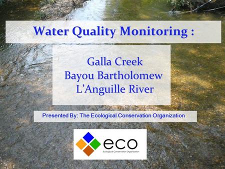 Water Quality Monitoring : Galla Creek Bayou Bartholomew L’Anguille River Presented By: The Ecological Conservation Organization.