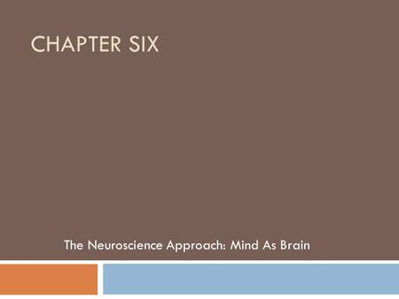 CHAPTER SIX The Neuroscience Approach: Mind As Brain.