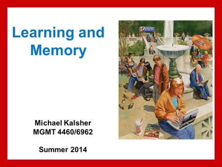 Learning and Memory Michael Kalsher MGMT 4460/6962 Summer 2014.