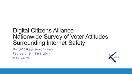 Digital Citizens Alliance Nationwide Survey of Voter Attitudes Surrounding Internet Safety N=1,006 Registered Voters February 19 – 23rd, 2014 MoE ±3.1%