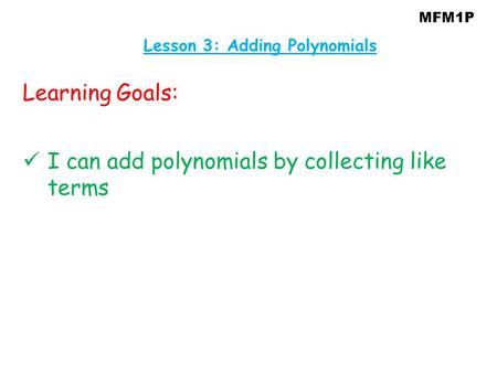 Lesson 3: Adding Polynomials