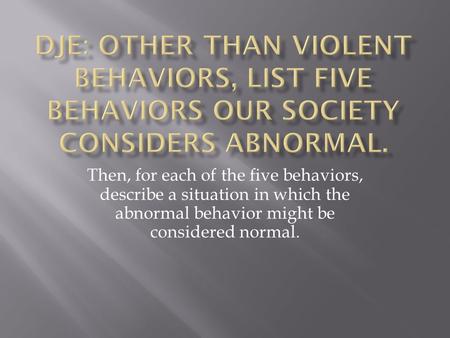 Then, for each of the five behaviors, describe a situation in which the abnormal behavior might be considered normal.