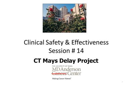 1 Clinical Safety & Effectiveness Session # 14 CT Mays Delay Project DATE.