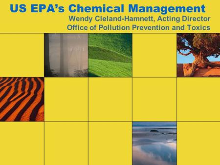 US EPA’s Chemical Management Wendy Cleland-Hamnett, Acting Director Office of Pollution Prevention and Toxics.