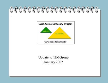 Update to TIMGroup January 2002. Outline Introduction Where are we now? Where are we going? What can be done to prepare? What are the options?