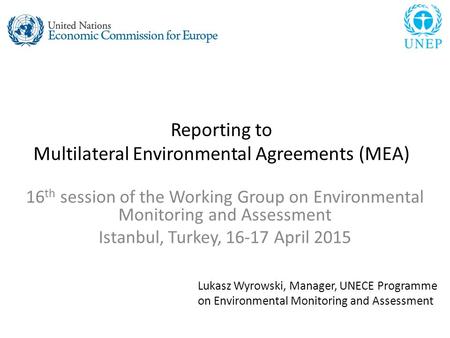 Reporting to Multilateral Environmental Agreements (MEA) 16 th session of the Working Group on Environmental Monitoring and Assessment Istanbul, Turkey,