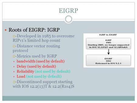 EIGRP Roots of EIGRP: IGRP