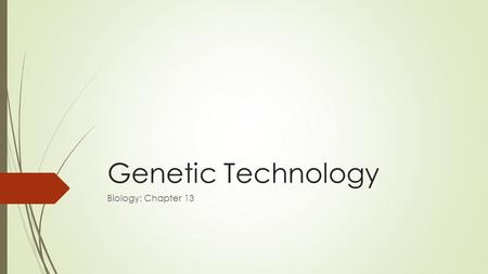 Genetic Technology Biology: Chapter 13. Selective Breeding  Humans have been selecting for certain alleles for thousands of years  Friendly wolves (dogs)