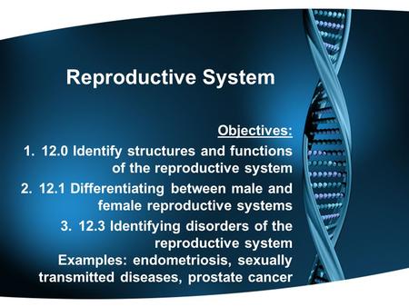 Reproductive System Objectives: