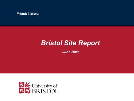 Winnie Lacesso Bristol Site Report June 2009. 2 Staff & Users Departmental Physics / Networks: JP Melot, Neil Laws (Microsoft); Rhys Morris (Astrophysics.