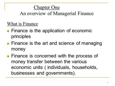 Chapter One An overview of Managerial Finance
