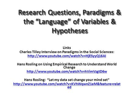 Links Charles Tilley Interview on Paradigms in the Social Sciences: 