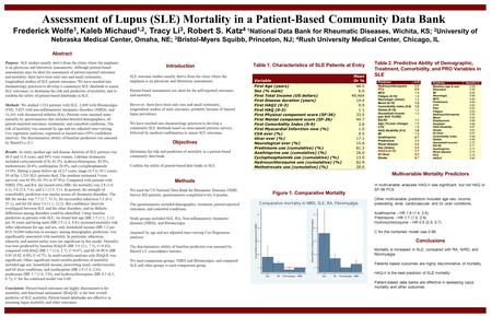 Assessment of Lupus (SLE) Mortality in a Patient-Based Community Data Bank Frederick Wolfe 1, Kaleb Michaud 1,2, Tracy Li 3, Robert S. Katz 4 1 National.