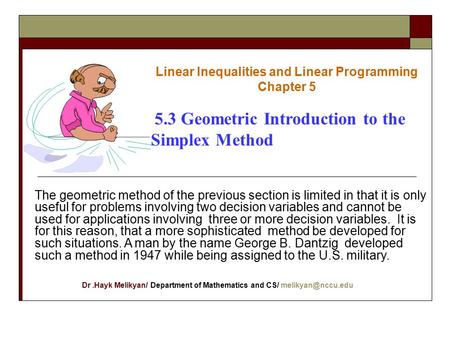 Linear Inequalities and Linear Programming Chapter 5