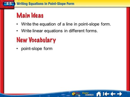 Write the equation of a line in point-slope form.