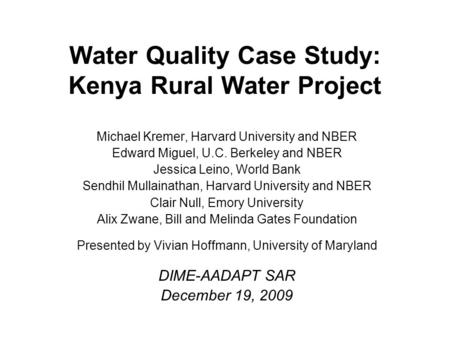 Water Quality Case Study: Kenya Rural Water Project