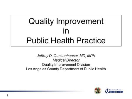 Quality Improvement in Public Health Practice