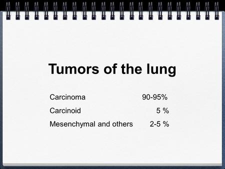 Tumors of the lung Carcinoma 90-95% Carcinoid 5 %