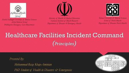 Healthcare Facilities Incident Command ( Principles ) Tehran University of Medical Sciences School of Public Health Department of Disaster Public Health.