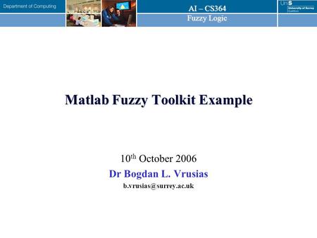 Matlab Fuzzy Toolkit Example