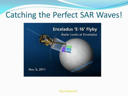 Catching the Perfect SAR Waves! Play Multimedia. Outline Wave Basics Electromagnetic Spectrum Tour Radio Detection And Ranging (Radar) SAR vs. ISAR Applications.