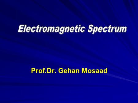 Prof.Dr. Gehan Mosaad. At the end of this lecture the student must be able to:  Define electrotherapy, electric current and electromagnetic spectrum.