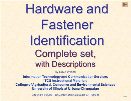 Hardware and Fastener Identification Complete set, with Descriptions