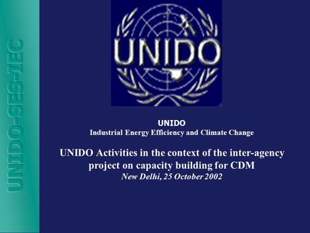 UNIDO Industrial Energy Efficiency and Climate Change UNIDO Activities in the context of the inter-agency project on capacity building for CDM New Delhi,