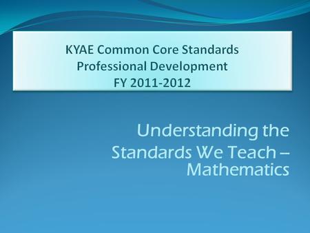 Understanding the Standards We Teach -- Mathematics.