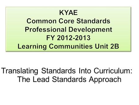 Translating Standards Into Curriculum: The Lead Standards Approach.