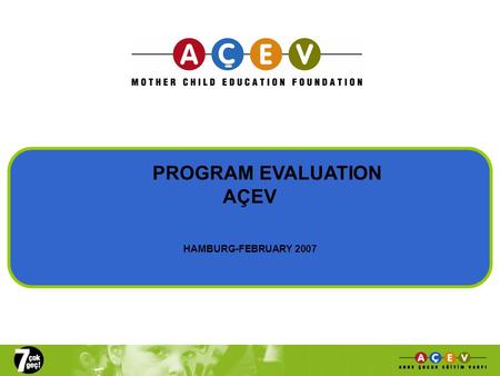 PROGRAM EVALUATION AÇEV HAMBURG-FEBRUARY 2007. ‘AÇEP’: Mother-Child Education Program Beneficiaries:  200,000 mothers and children in 78 provinces of.