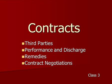 Contracts Third Parties Performance and Discharge Remedies