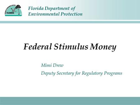Florida Department of Environmental Protection Federal Stimulus Money Mimi Drew Deputy Secretary for Regulatory Programs.