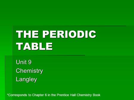 Unit 9 Chemistry Langley