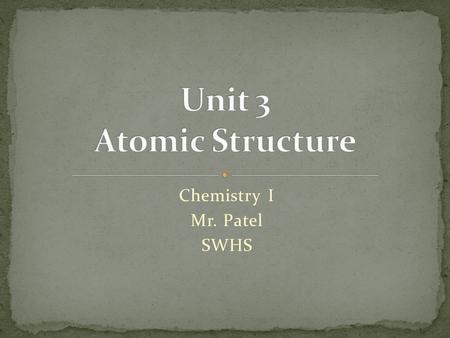 Chemistry I Mr. Patel SWHS. Learn Major Ions Defining the Atom (4.1) Subatomic Particles (4.2) Atomic Structure (4.2) Ions and Isotopes (4.3) Nuclear.