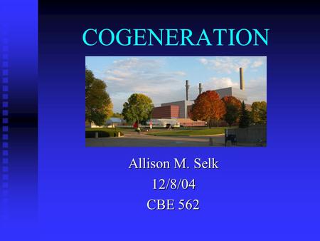 COGENERATION Allison M. Selk 12/8/04 CBE 562.