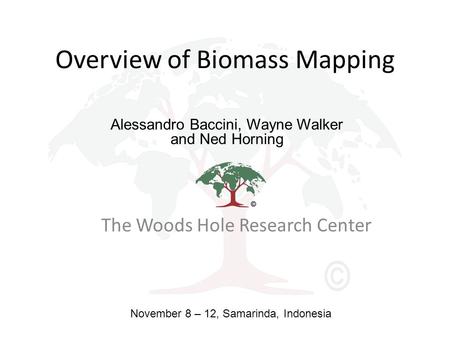 Overview of Biomass Mapping The Woods Hole Research Center Alessandro Baccini, Wayne Walker and Ned Horning November 8 – 12, Samarinda, Indonesia.