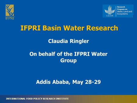 INTERNATIONAL FOOD POLICY RESEARCH INSTITUTE IFPRI Basin Water Research Addis Ababa, May 28-29 Claudia Ringler On behalf of the IFPRI Water Group.