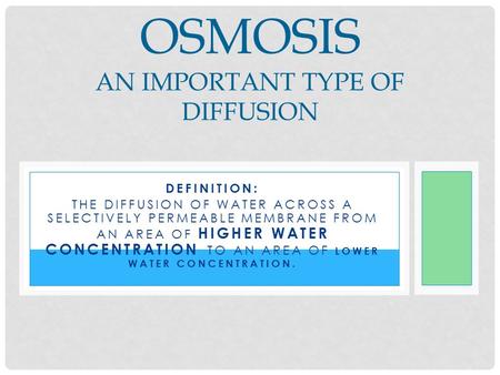 Osmosis An Important Type of Diffusion
