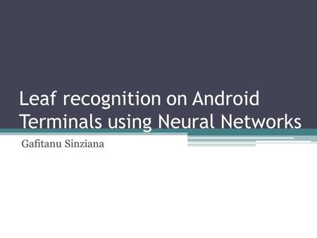 Leaf recognition on Android Terminals using Neural Networks Gafitanu Sinziana.