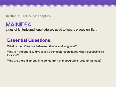 Section 1: Latitude and Longitude