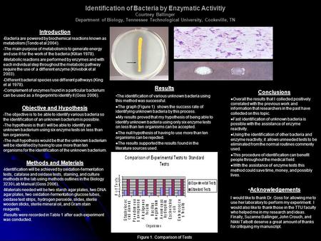 Identification of Bacteria by Enzymatic Activitiy Courtney Ballinger Department of Biology, Tennessee Technological University, Cookeville, TN Introduction.