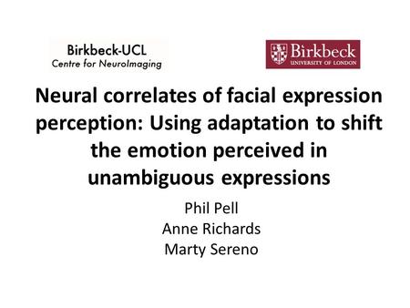 Neural correlates of facial expression perception: Using adaptation to shift the emotion perceived in unambiguous expressions Phil Pell Anne Richards Marty.