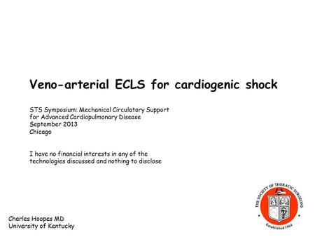 Veno-arterial ECLS for cardiogenic shock