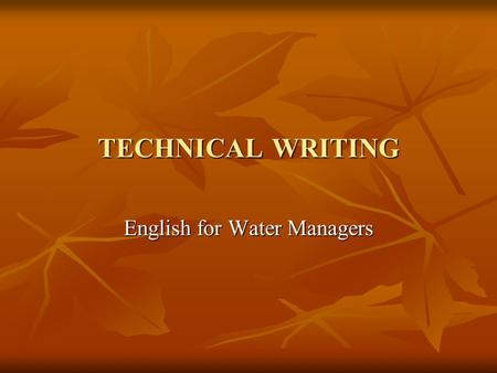 English for Water Managers