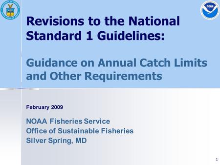 1 Revisions to the National Standard 1 Guidelines: Guidance on Annual Catch Limits and Other Requirements February 2009 NOAA Fisheries Service Office of.