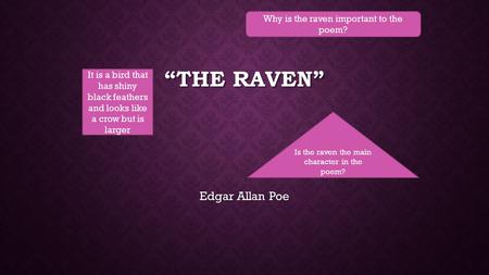 “The Raven” Edgar Allan Poe Why is the raven important to the poem?