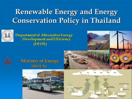 1 Renewable Energy and Energy Conservation Policy in Thailand Department of Alternative Energy Development and Efficiency (DEDE) (DEDE) Ministry of Energy.