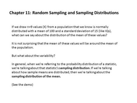 Chapter 11: Random Sampling and Sampling Distributions